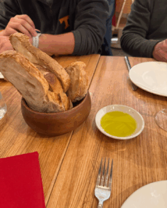 Fresh bread served with olive oil for dipping at Eataly Flatiron
