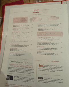 Menu page from La Pizza & La Pasta at Eataly Flatiron